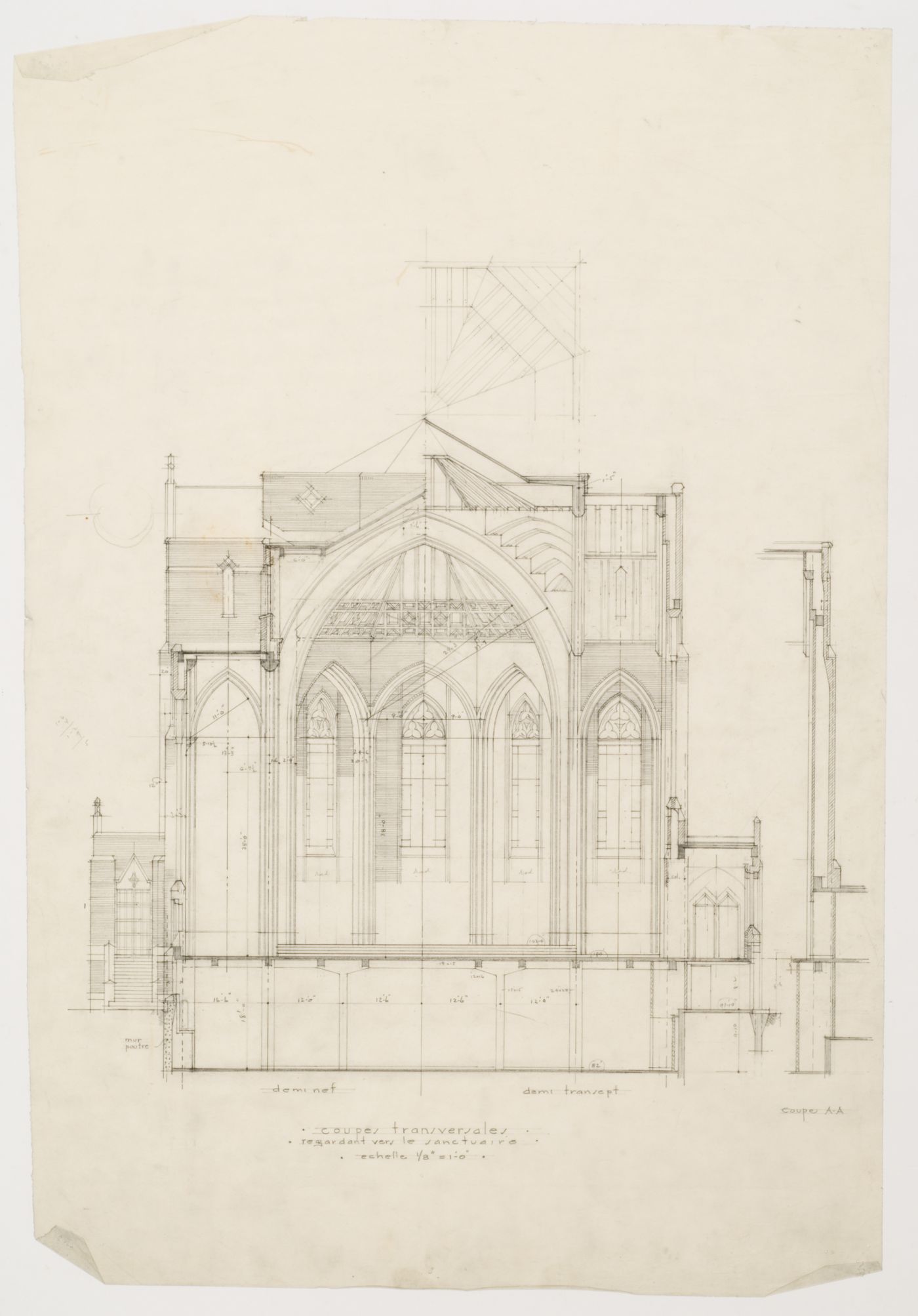 Coupes et plan, Église Saint-Louis-de-France, Montréal, Canada