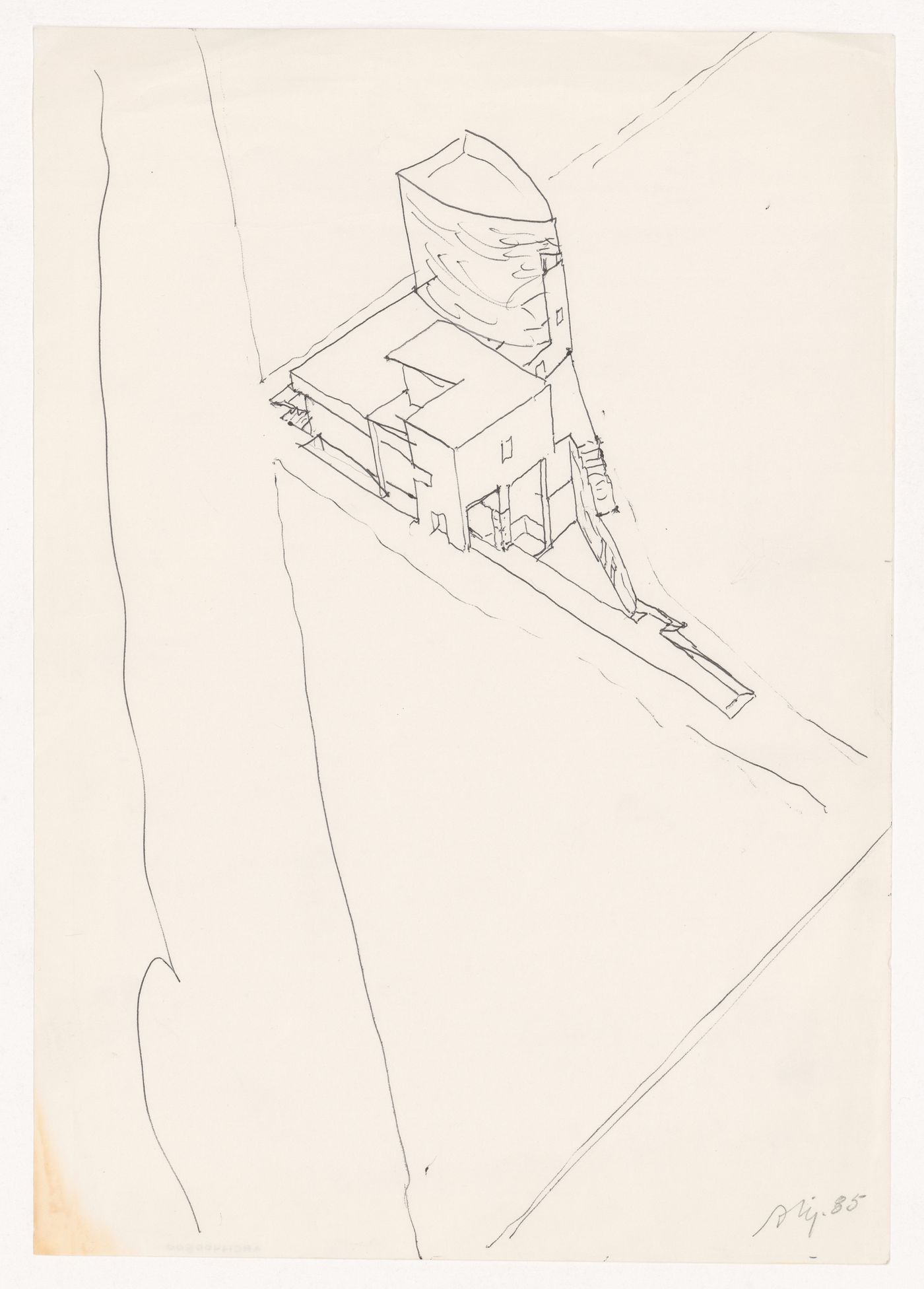 Sketch axonometric for for Duas habitações e duas lojas [Housing and shopping complex, Schilderswijk], The Hague, The Netherlands