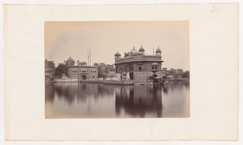 View of the Golden Temple (also known as Darbar Sahib), with the water tank in the foreground, Amritsar, India
