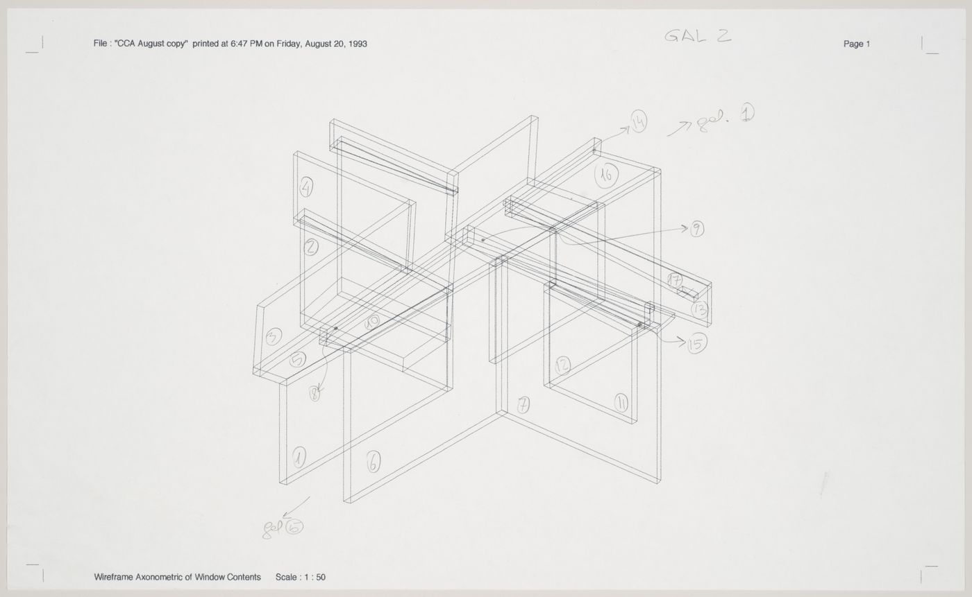 Cities of Artificial Excavation, Montréal: wireframe axonometric of window contents for the installation