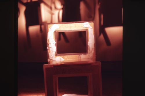 Slide of wearable chair installation at Minneapolis Institute of Art for performance Vestirsi Di Siede