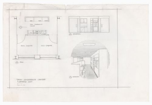 Nursing unit team conference centre plan, elevation and isometric for Memorial University of Newfoundland, Health Sciences Complex, St. Johns, Newfoundland