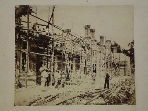 Partial view of the garden façade of Voelas Hall under construction, Pentrefoelas, Denbighshire, Wales