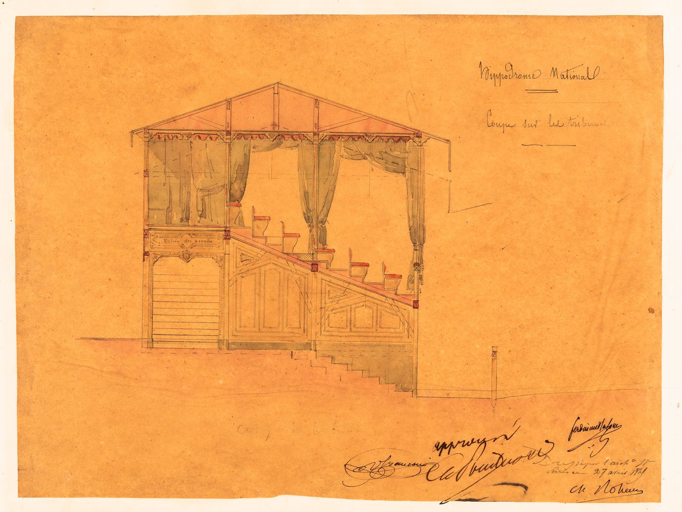 Hippodrome national, Paris: Sectional elevation for the grandstand