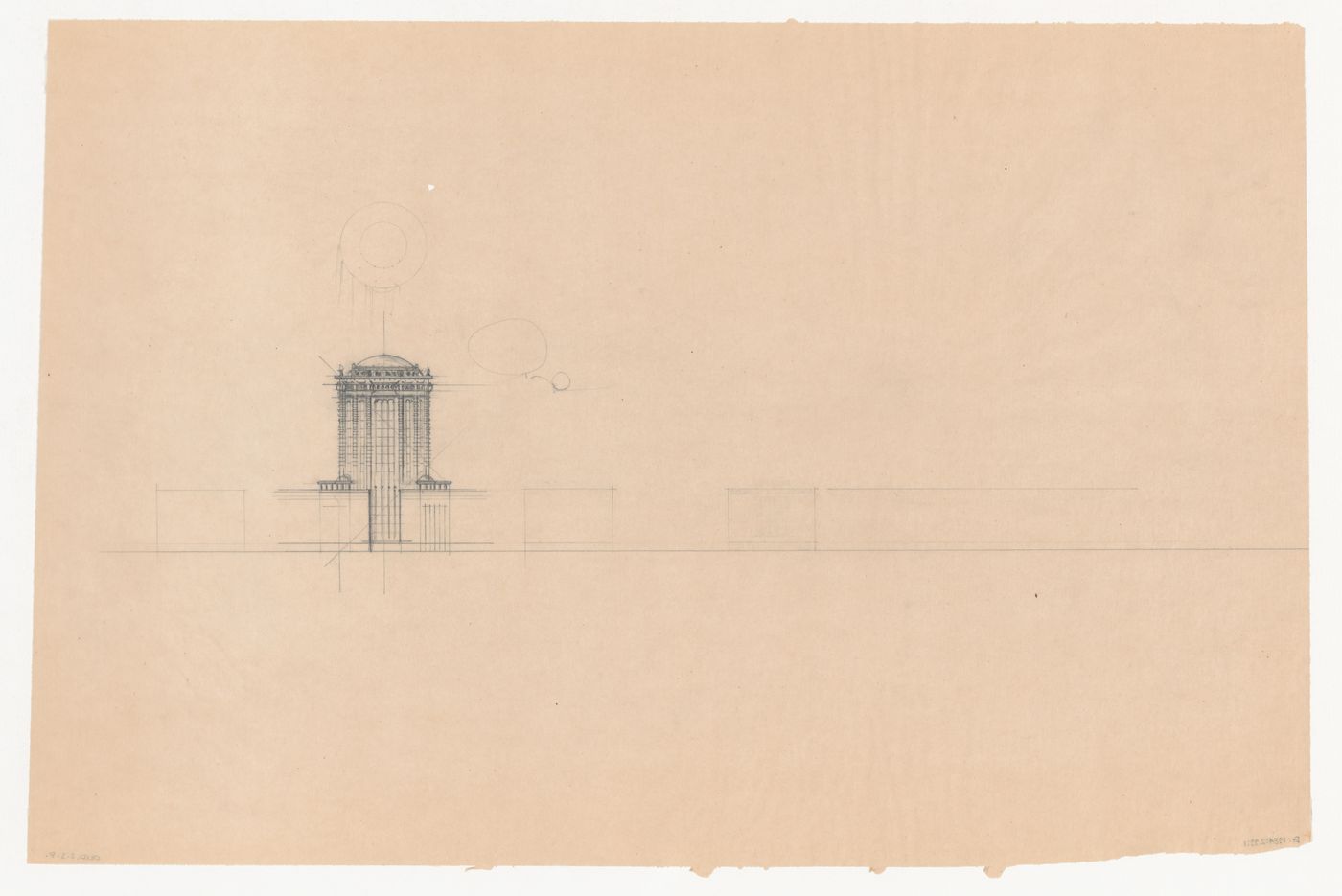 Elevation and roof plan for Industriegebouw Plan B for the reconstruction of the Hofplein (city centre), Rotterdam, Netherlands