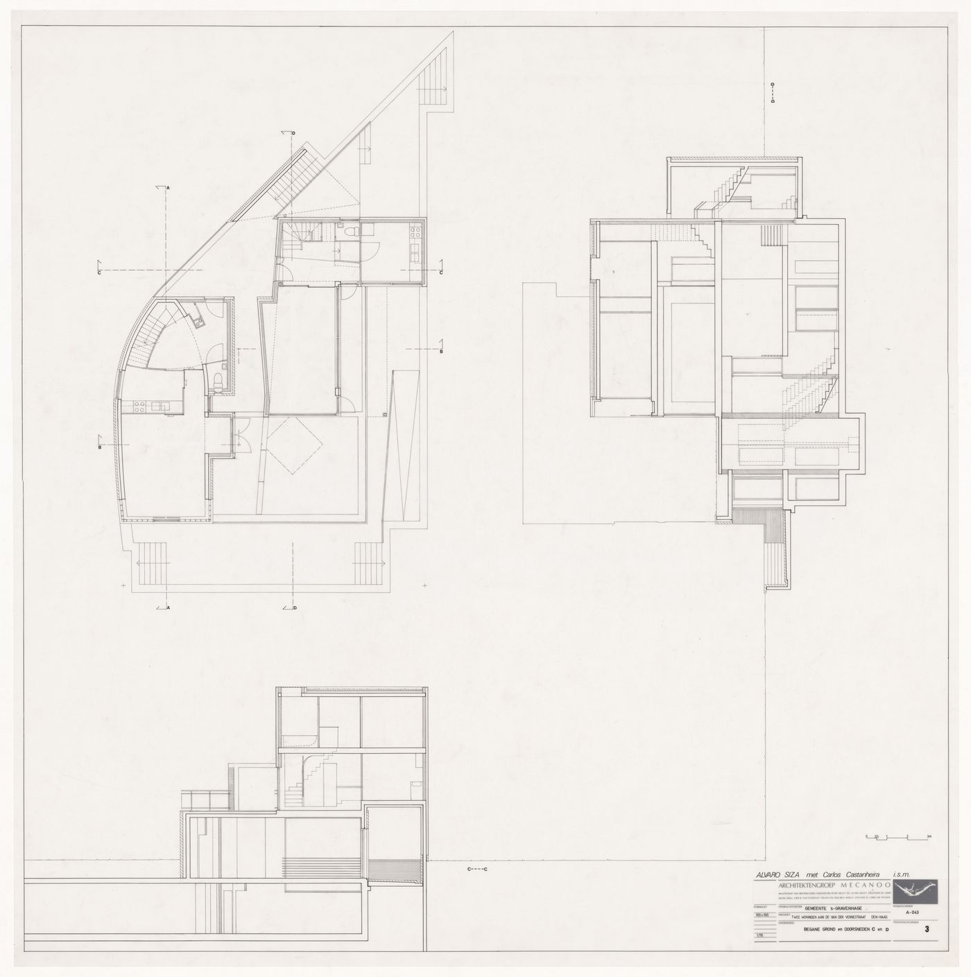 Ground floor and sections for Duas habitações e duas lojas [Housing and shopping complex, Schilderswijk], The Hague, The Netherlands