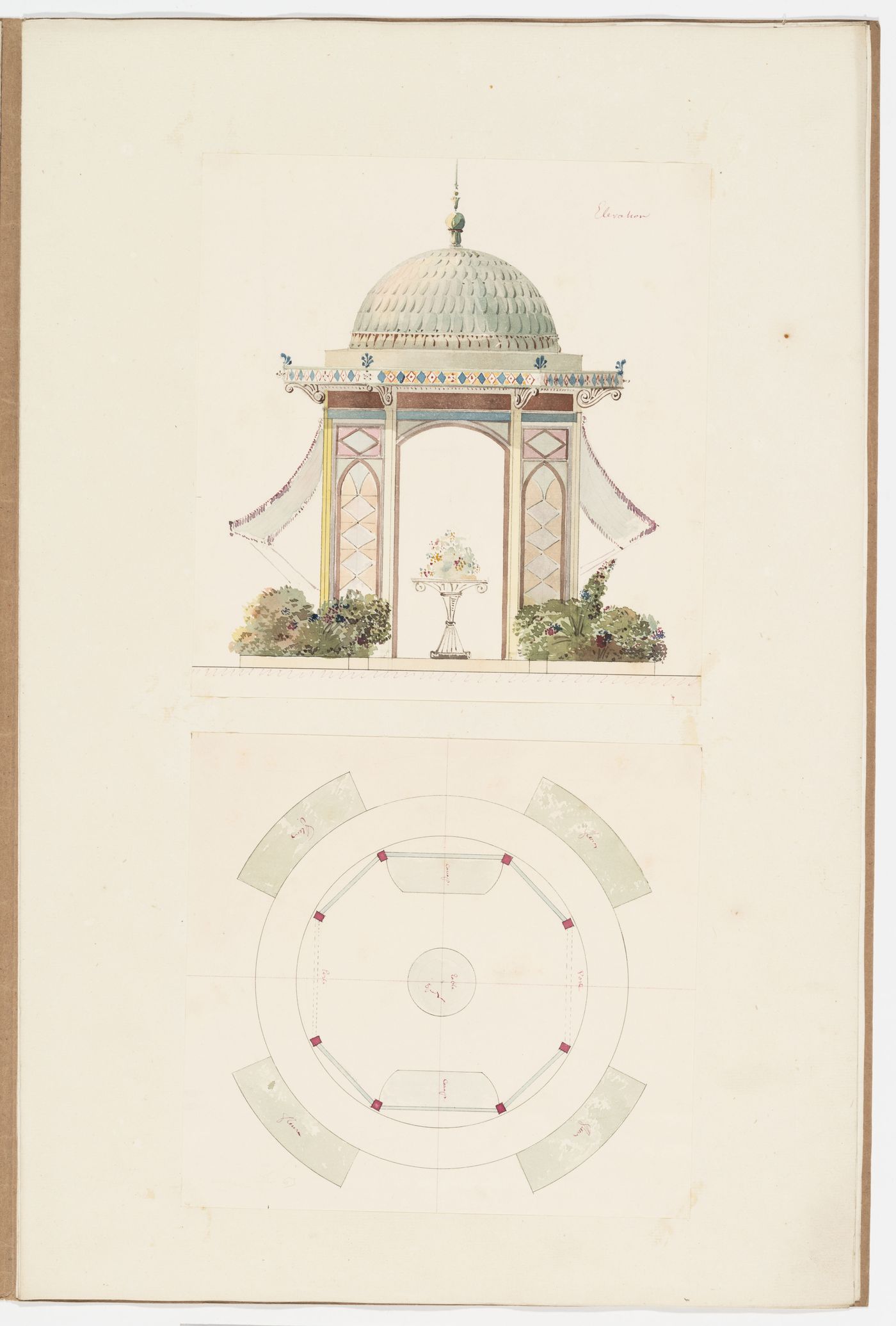 Elevation and plan for a gazebo