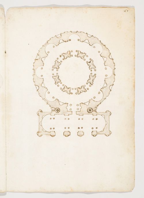 Plan of an unidentified circular building with a rectangular portico