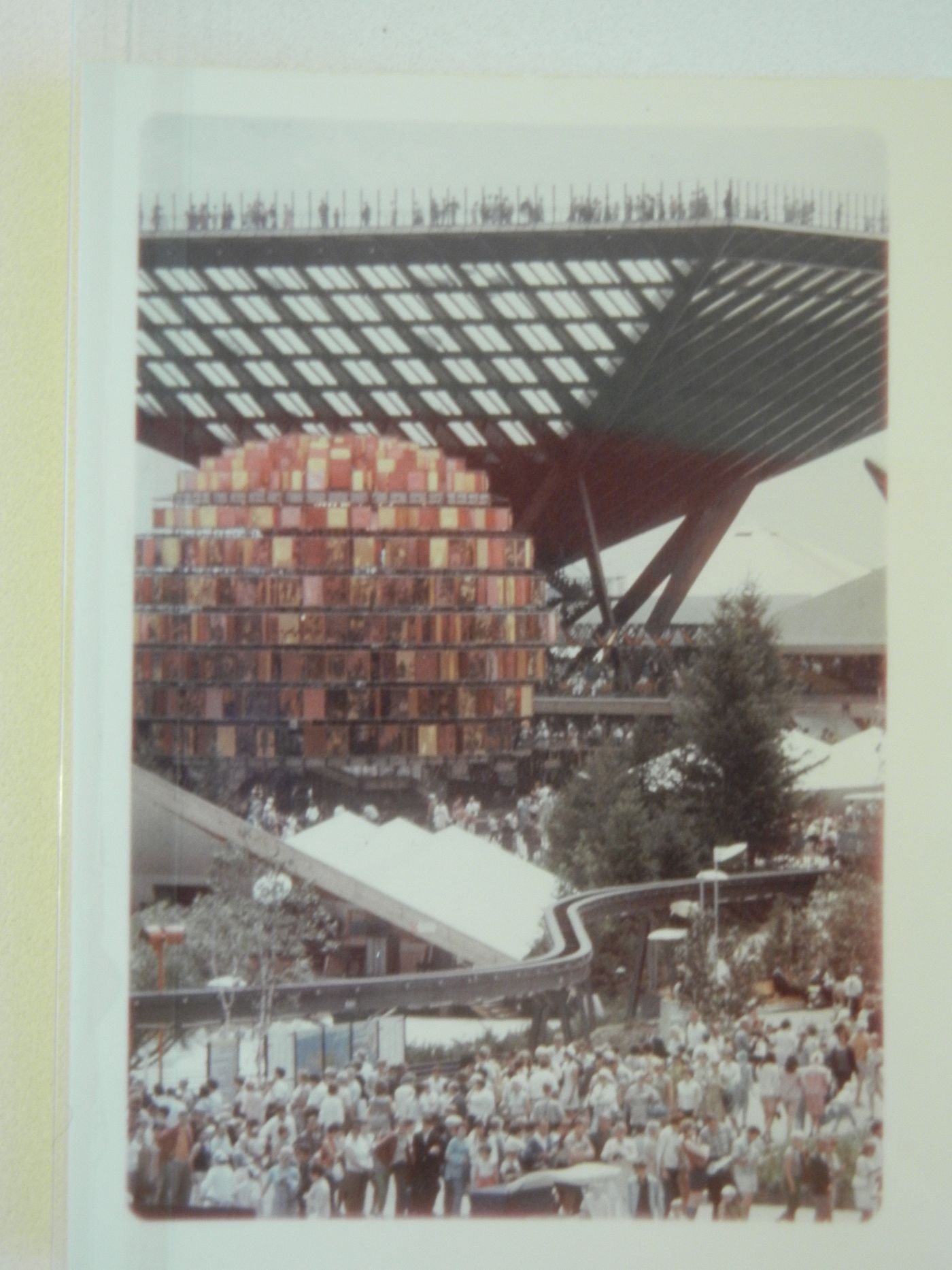 View of the Katimavik and of the People of Canada Tree at the Canada's Pavilion, Expo 67, Montréal, Québec