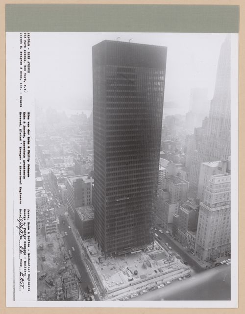 Seagram building under construction, 375 Park avenue, New York, N.Y., east view