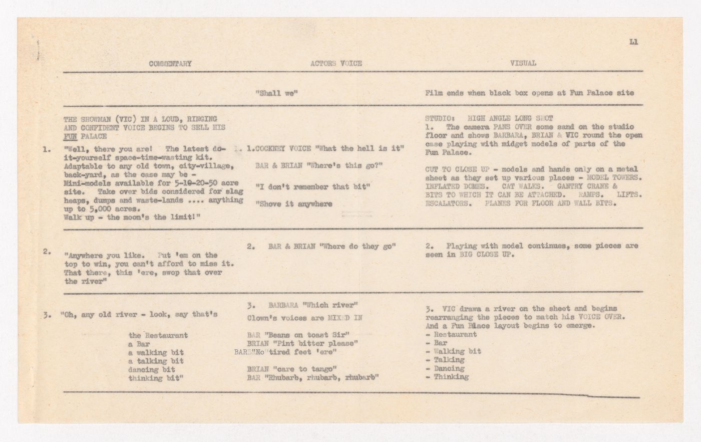 Joan Littlewood's Fun Palace Project draft script for studio filming