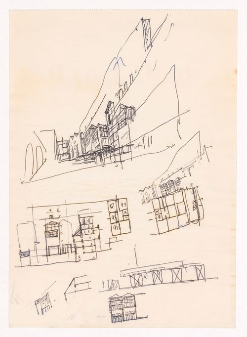 Sketch perspectives and sections for Largo da Lada, Porto, Portugal