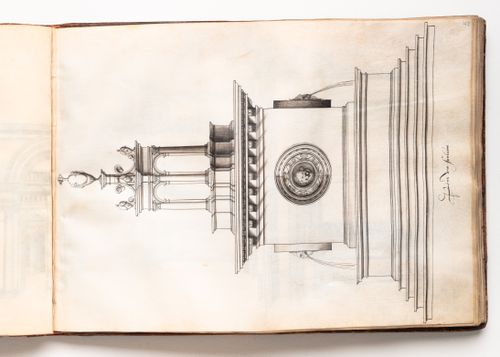 Elevation for an ornamented fountain