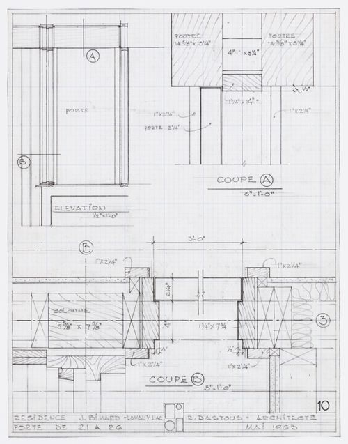 Élévation et coupes d'une porte pour Résidence Jean Simard, Laval-sur-le-Lac, Québec