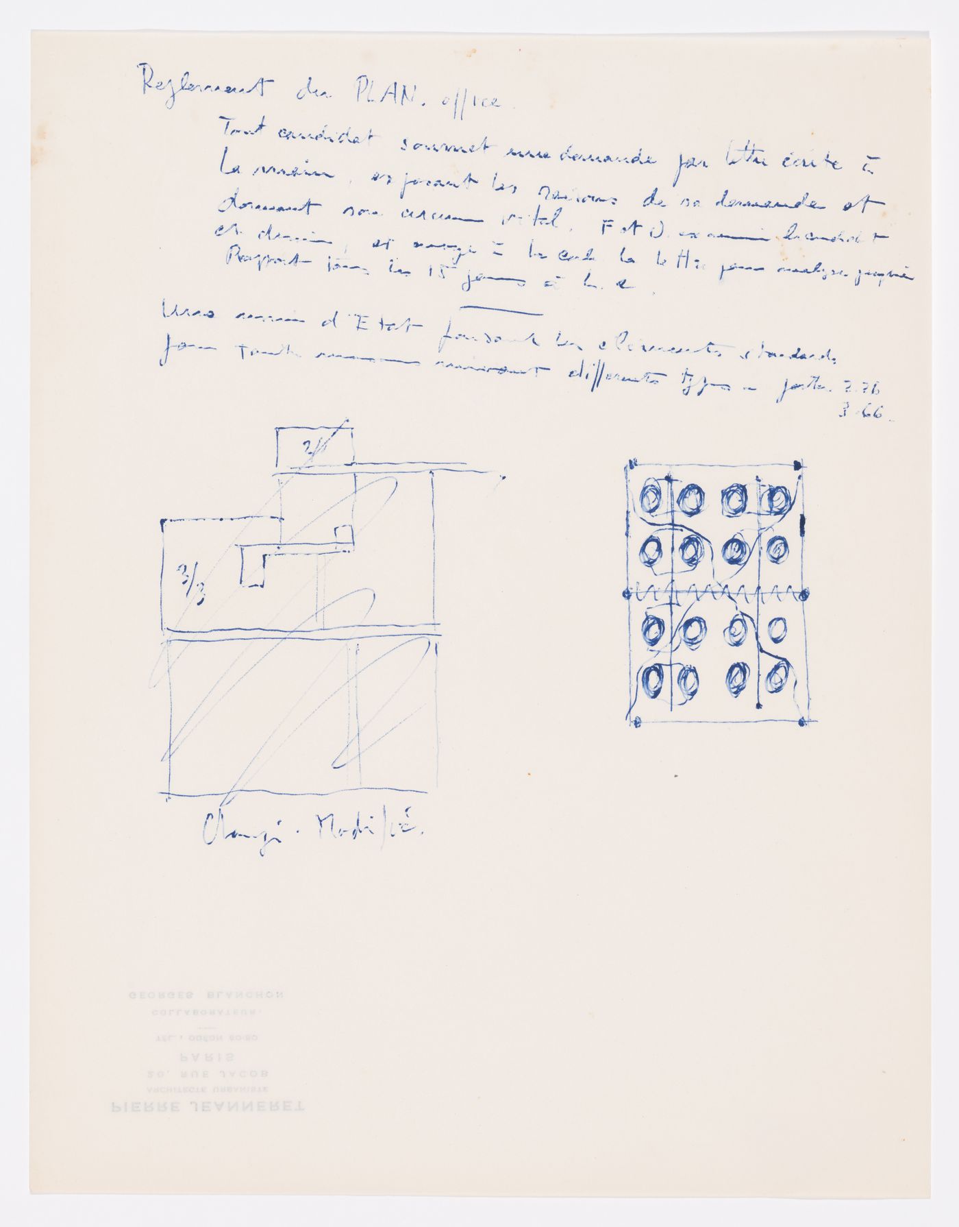 Sketches and notes for dwellings and building possibly in Chandigarh, India