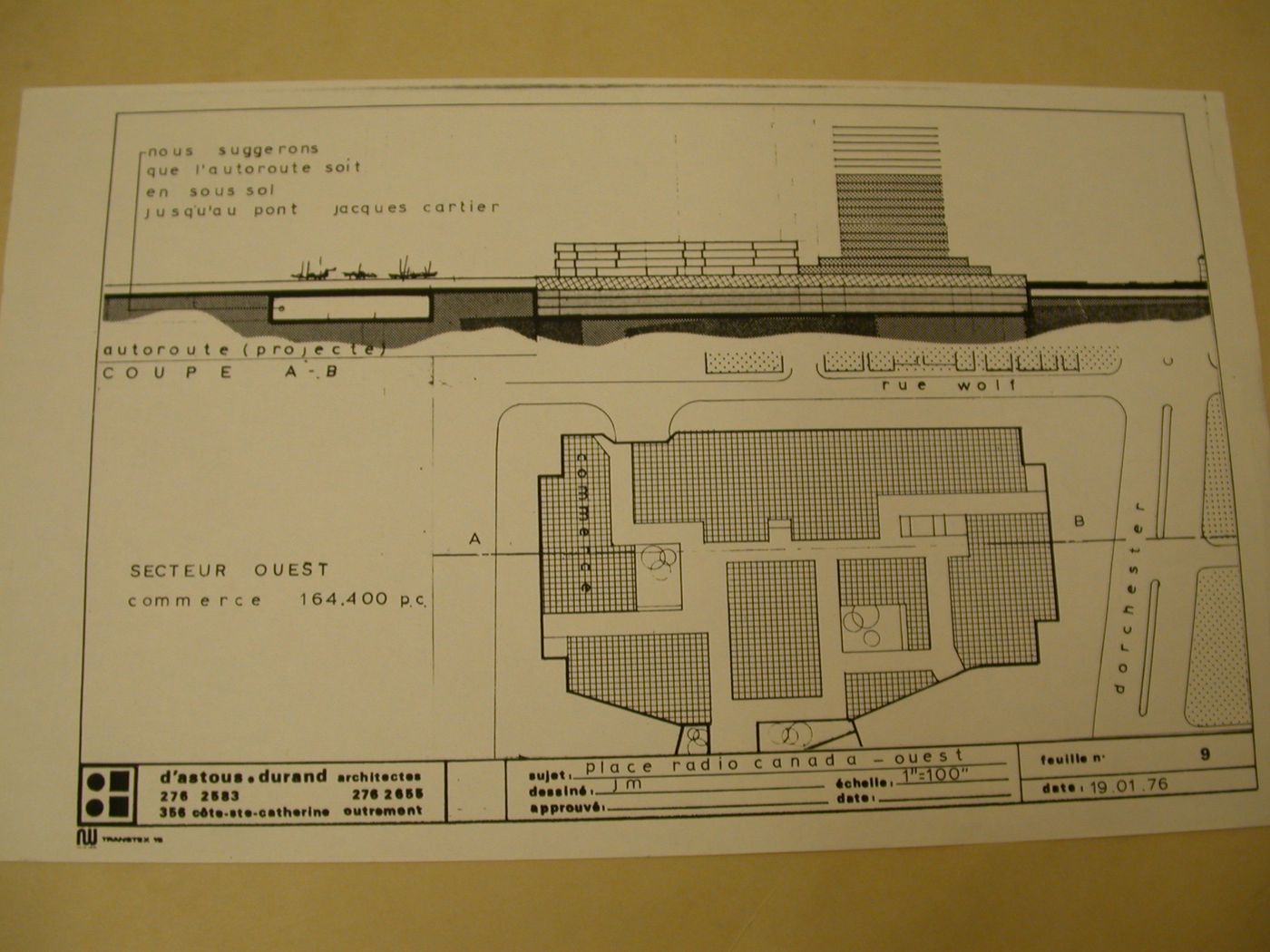 Reprographie d'un dessin, Place Radio-Canada, Montréal, Québec : Coupe et plan