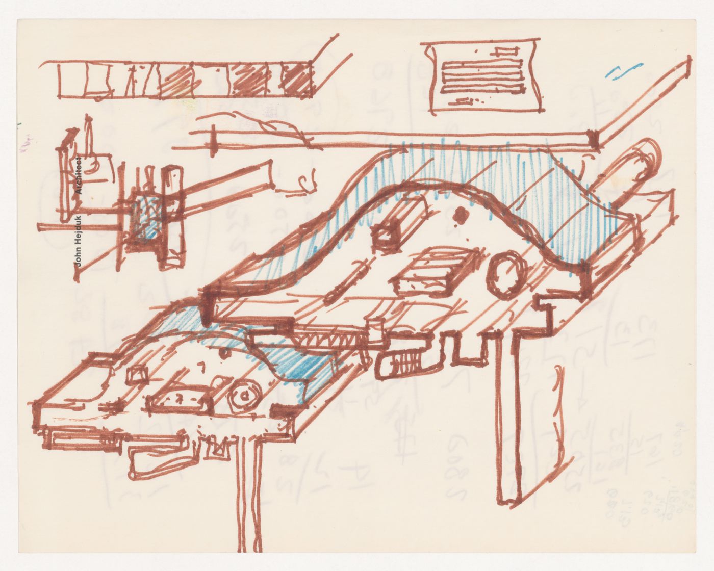 Sketches with calculations on verso for Wall House