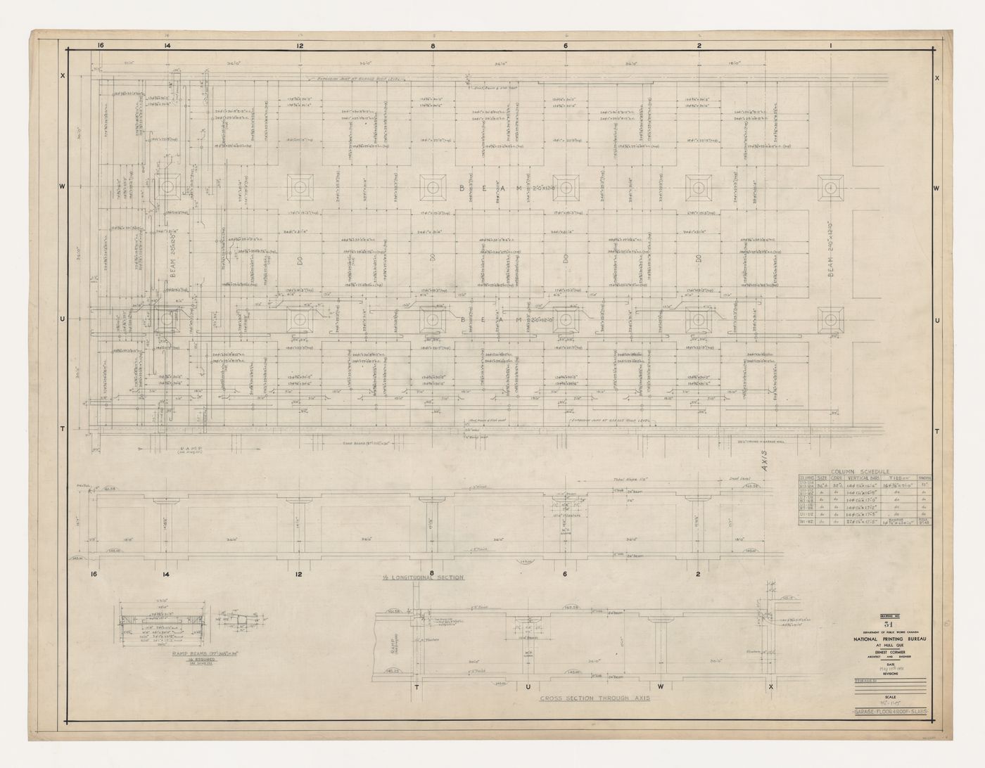 Plan et coupes du plancher et du plafond du garage, Imprimerie Nationale du Canada, Hull, Québec, Canada