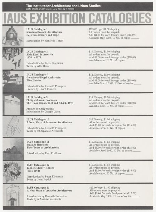 Flyer for IAUS exhibition catalogues