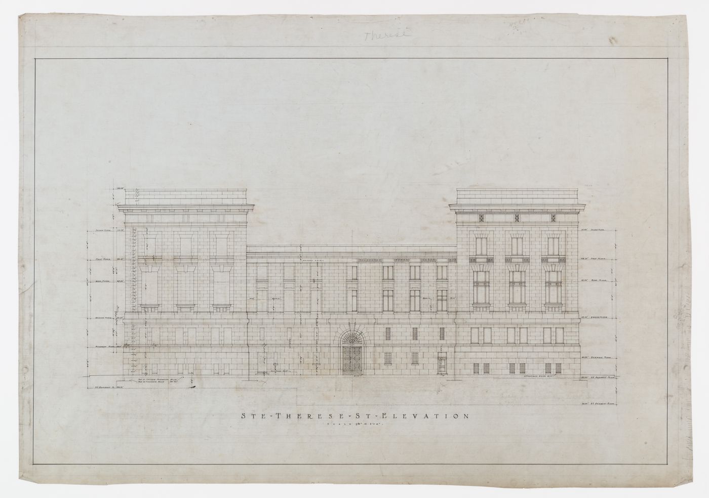 Élévation rue Sainte-Thérèse, Annexe au Palais de Justice de Montréal, Montréal, Canada (1920-1927)