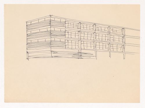 Perspective sketch for a campus building for Illinois Institute of Technology