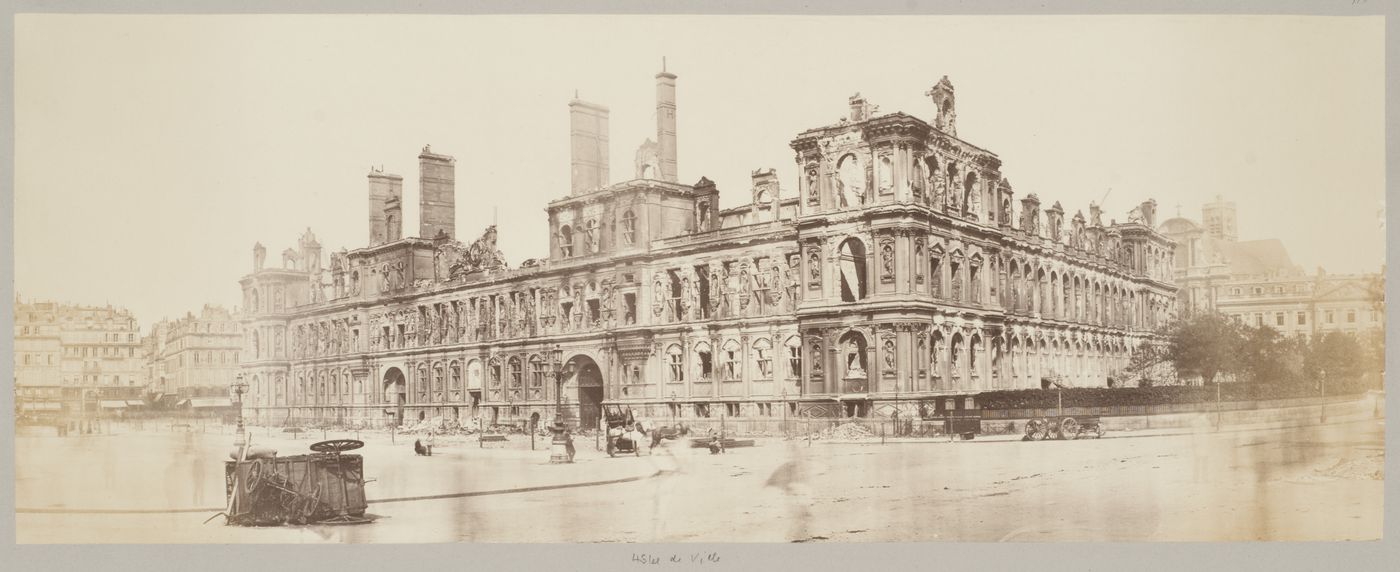 Exterior view of the Hôtel de Ville after the Paris Commune, Paris, France