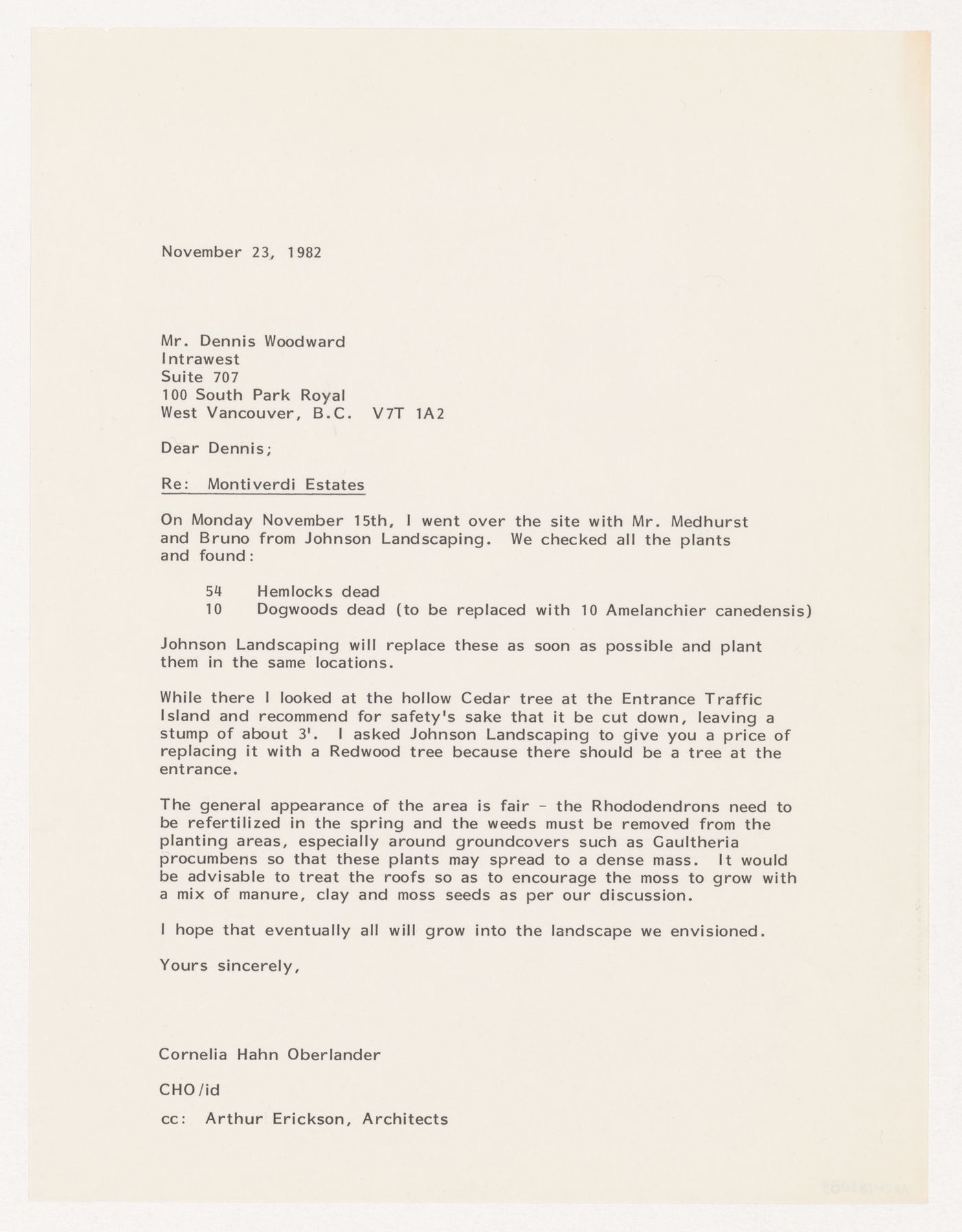 Letter for Montiverdi Estates, West Vancouver, British Columbia