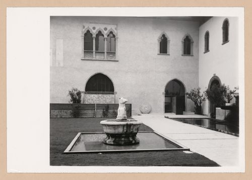 Partial view of the courtyard showing pools and a path, Museo di Castelvecchio, Verona, Italy