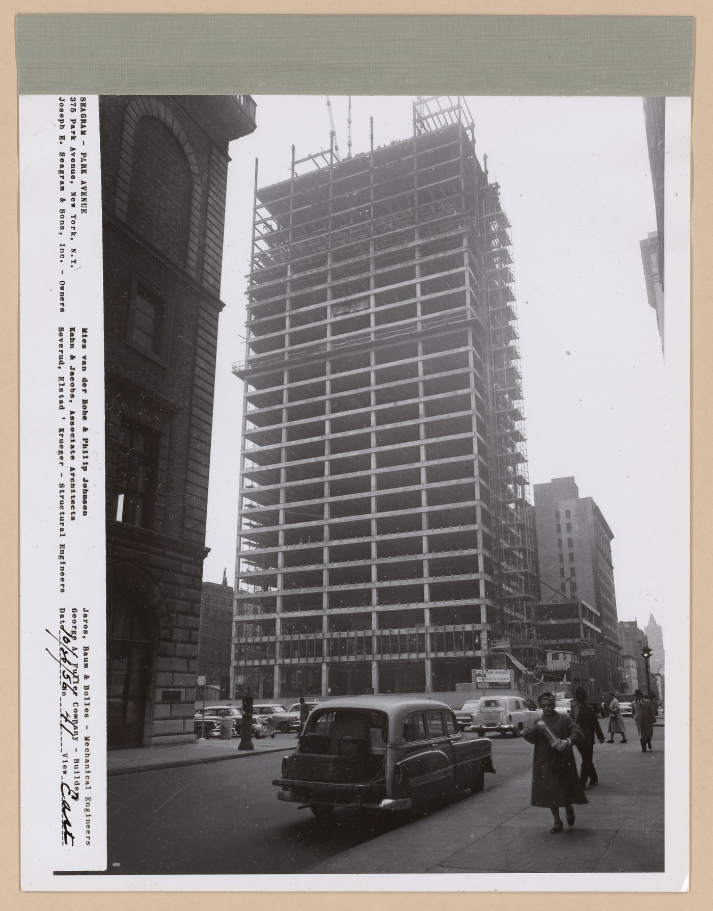 Seagram building under construction, 375 Park avenue, New York, N.Y., east view