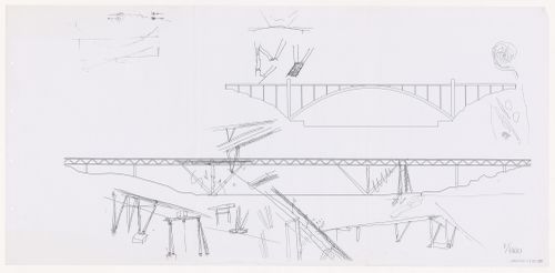 Elevations and sketches for Pólo III da Universidade do Porto e Nova ponte sobre o rio Douro [Bridge over the Douro river], Porto, Portugal