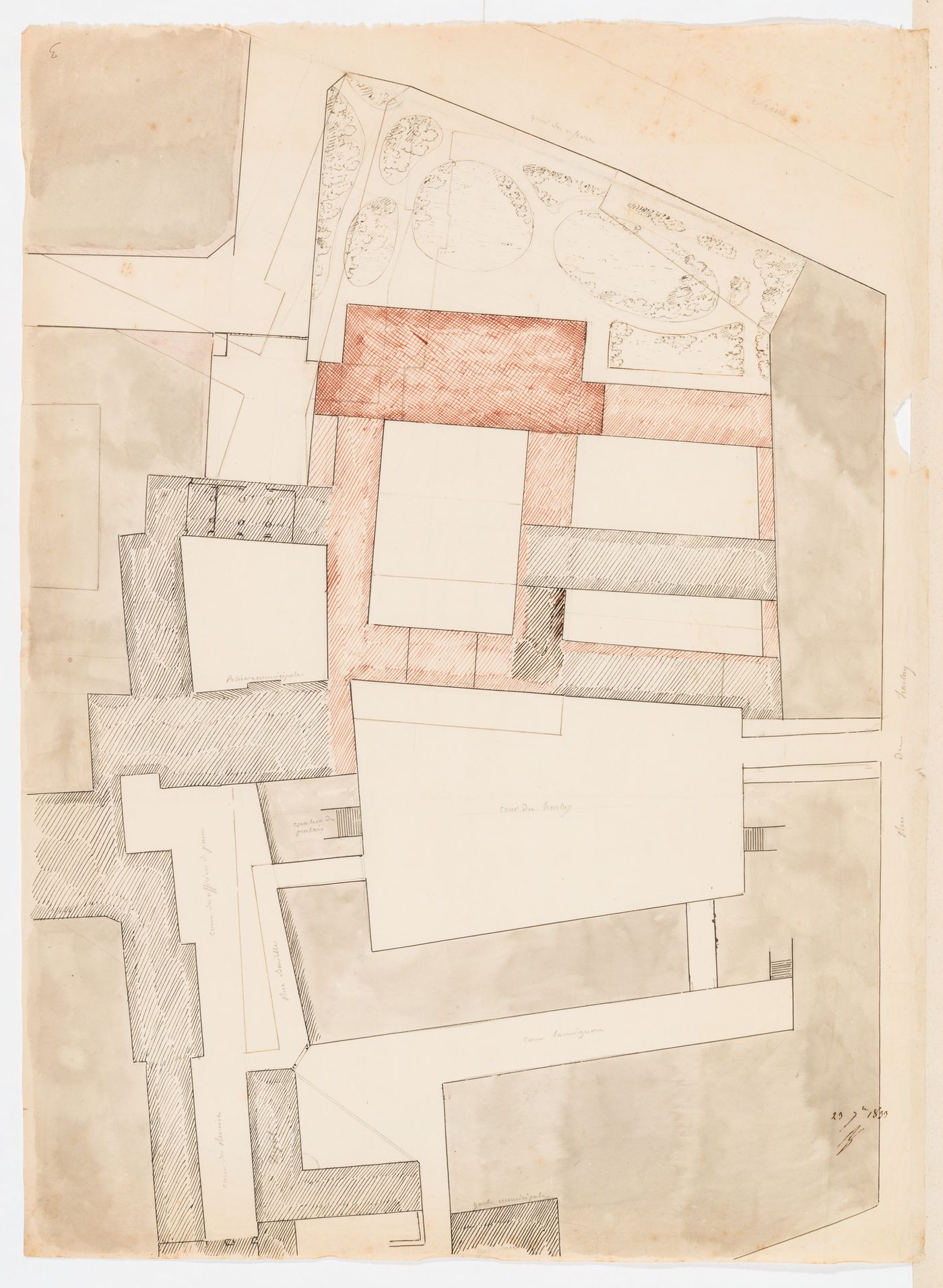 Project for alterations to the Préfecture de police, rue de Jérusalem, Paris: Block plan