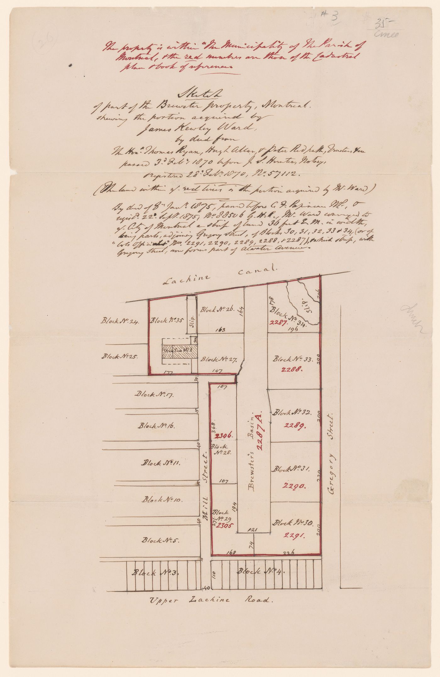 Sketch of Brewster property, Montréal