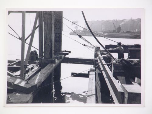 View of construction of a dock, from dock platform