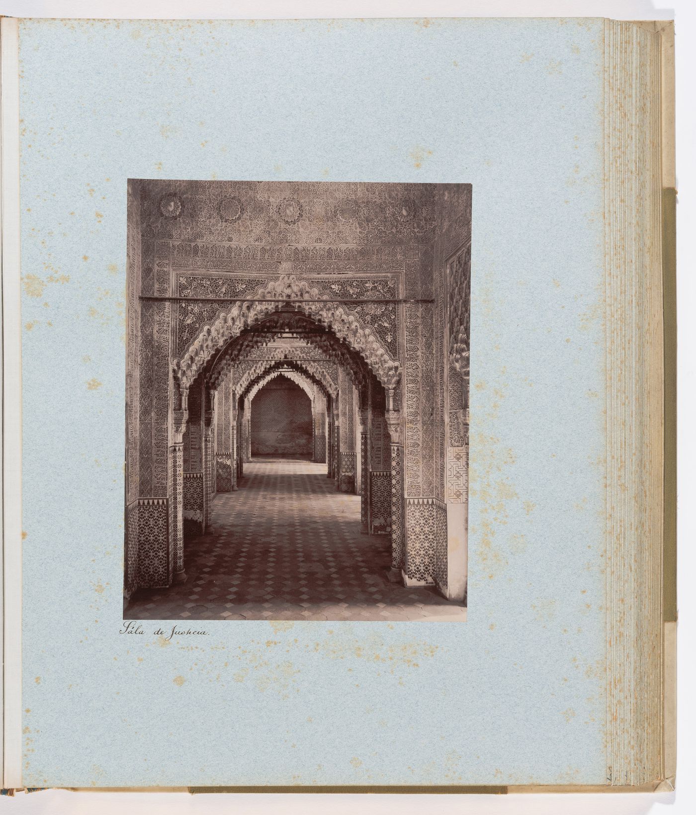View of arches in the Hall of Justice, facing south, Alhambra, Granada, Spain
