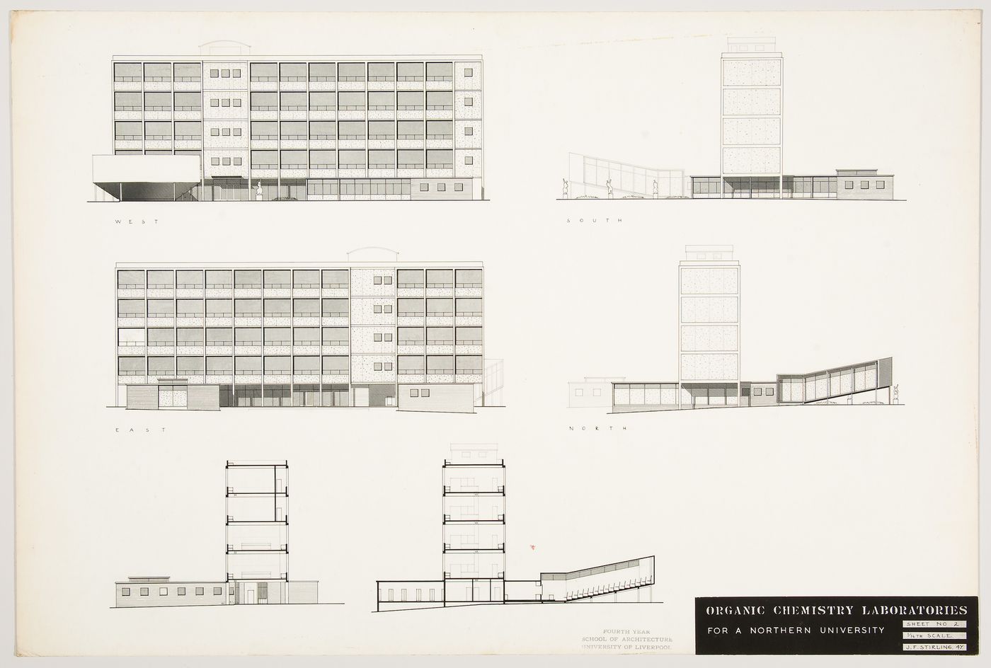 Organic Chemistry Laboratories for a Northern University, England: elevations and sections