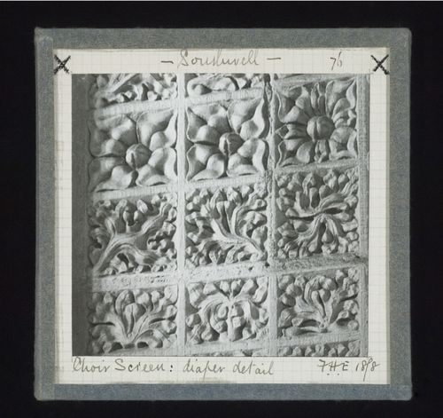Detail view of diaper pattern of choir screen of Southwell Minster, Southwell, Nottinghamshire, England