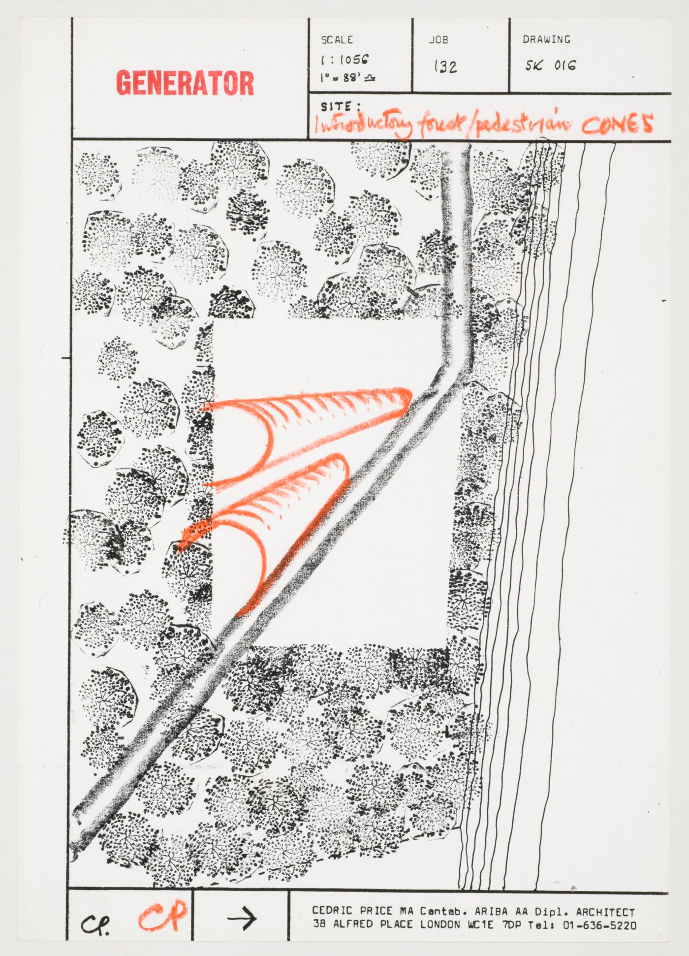 Perspective sketch of pedestrian cones, Generator