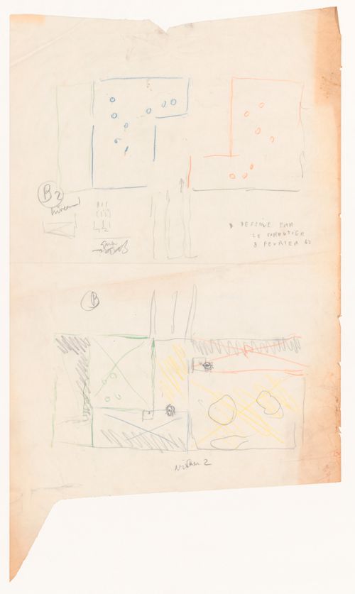 Sketch plan "B 2 Niveau 1": Ahrenberg pavilion, Stockholm; verso: Sketch plan "B Niveau 2": Ahrenberg pavilion, Stockholm