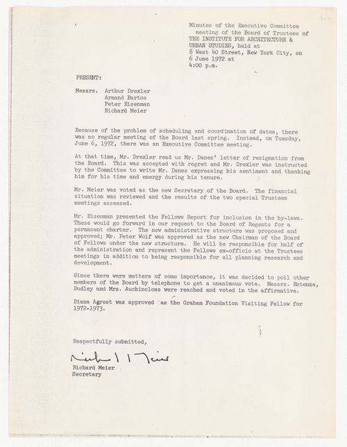 Minutes of meeting of the Executive Committee