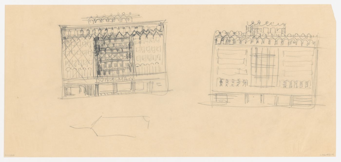 Sketch elevations for the principal façade for a model for a mixed-use development for the reconstruction of the Hofplein (city centre), Rotterdam, Netherlands