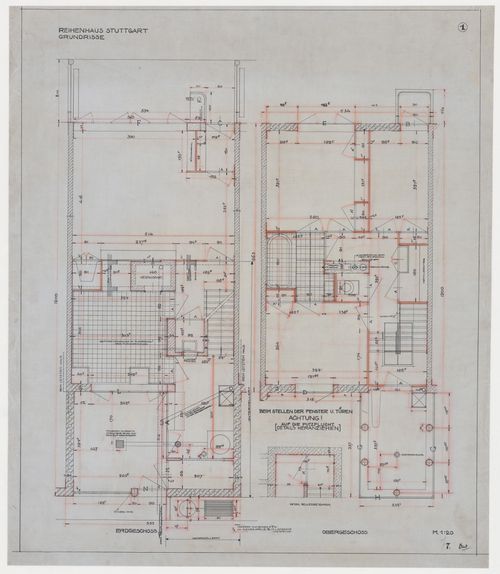 Ground and first floor plans for a unit for terraced housing, Weissenhofsiedlung, Stuttgart, Germany