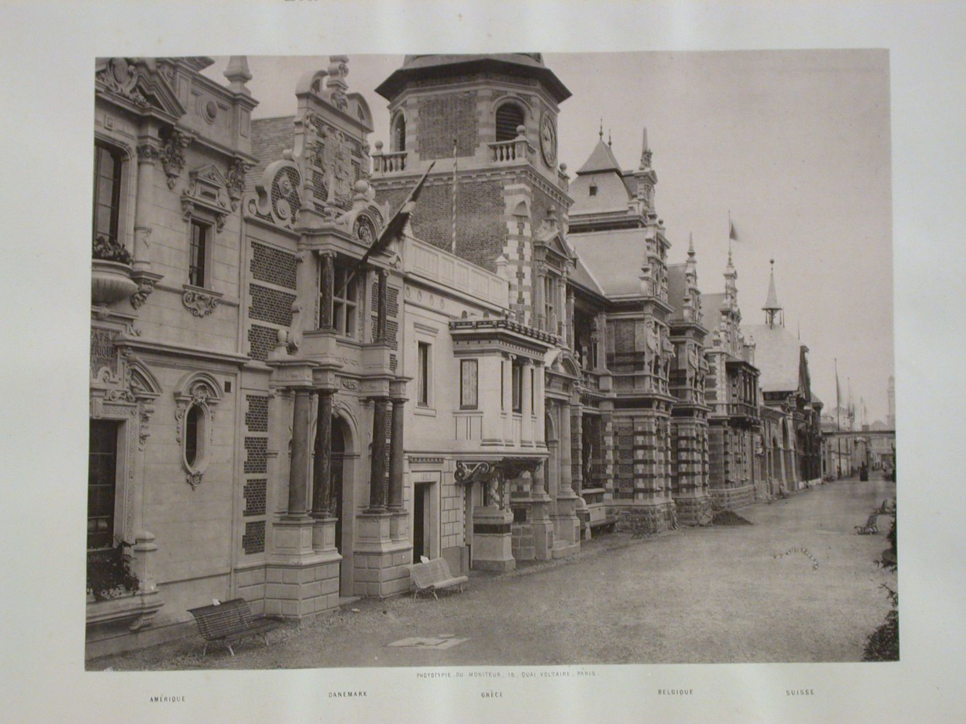 View of the rue des Nations showing the pavilions of America, Denmark, Greece, Belgium and Switzerland, Paris Universal Exposition of 1878, France