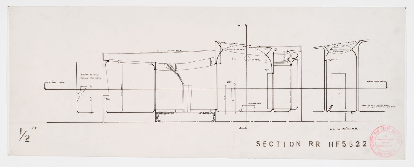 Section RR for the bathing area and a section for the washbowl, House of the Future, Daily Mail Ideal Homes Exhibition, London, England