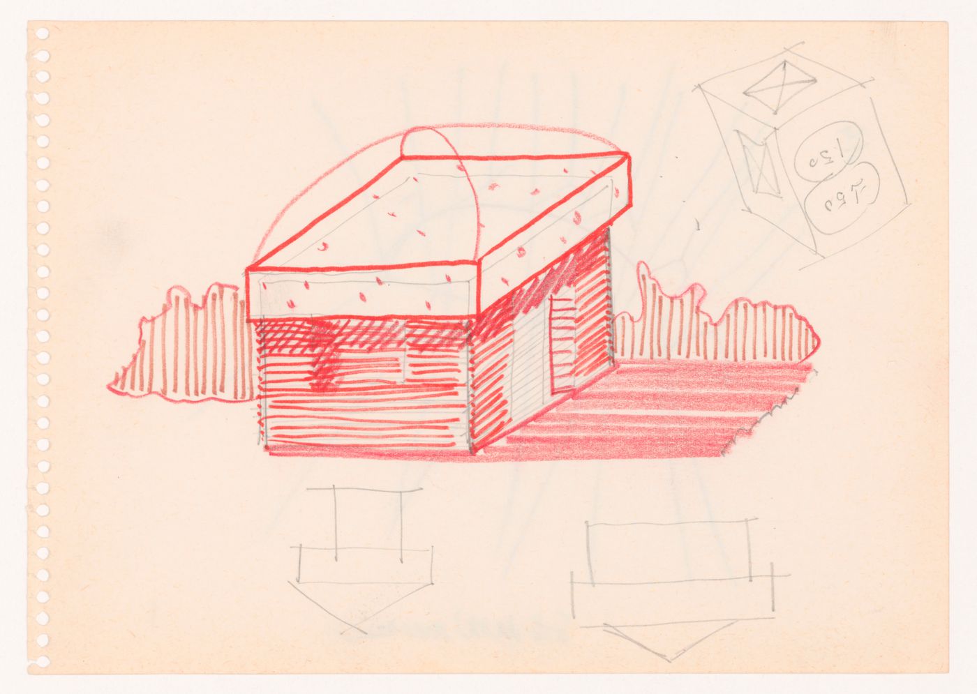 Sketch perspective for Urban park competition, Modena, Italy; verso: sketch