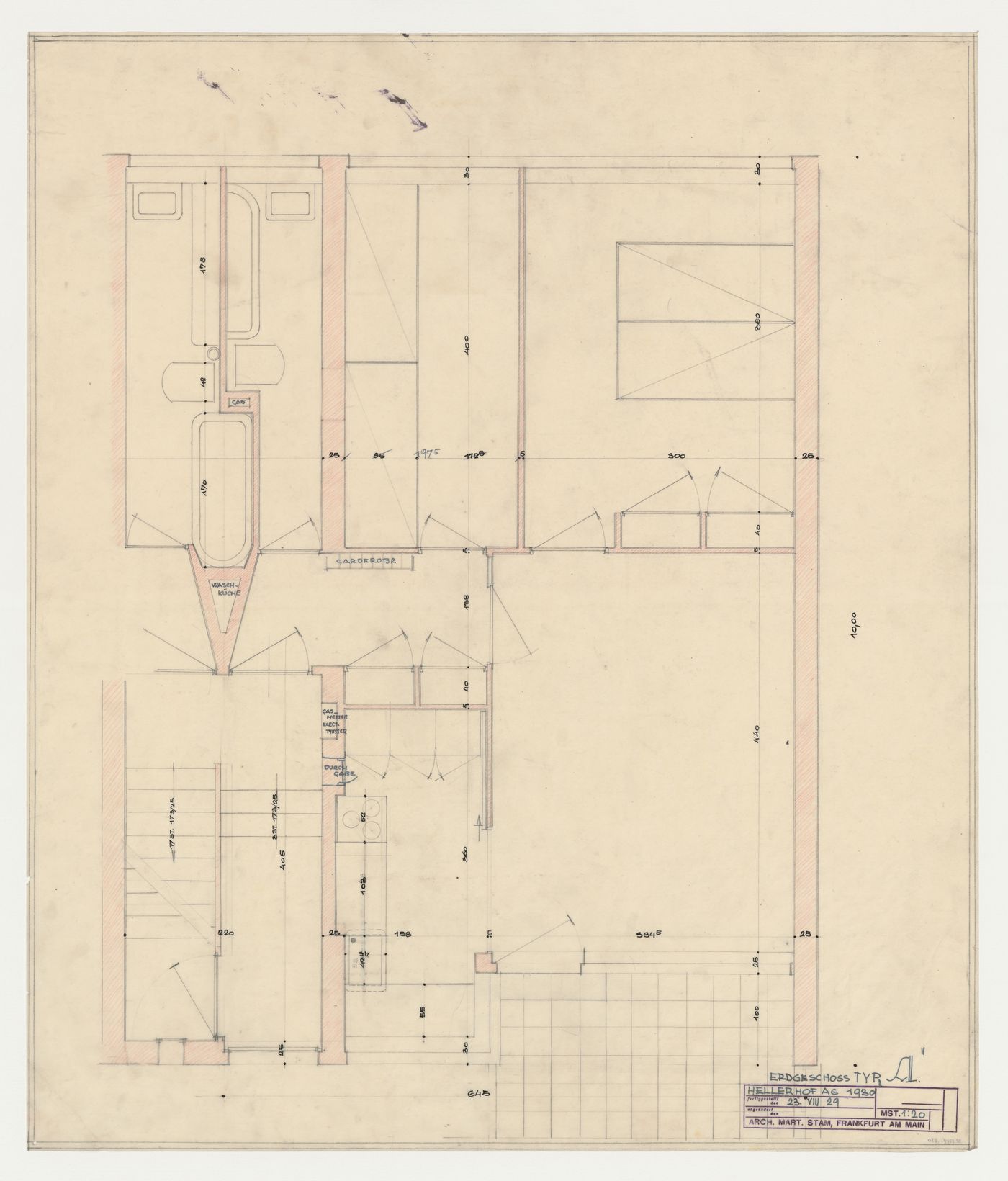 Ground floor plan for a type A housing unit, Hellerhof Housing Estate, Frankfurt am Main, Germany