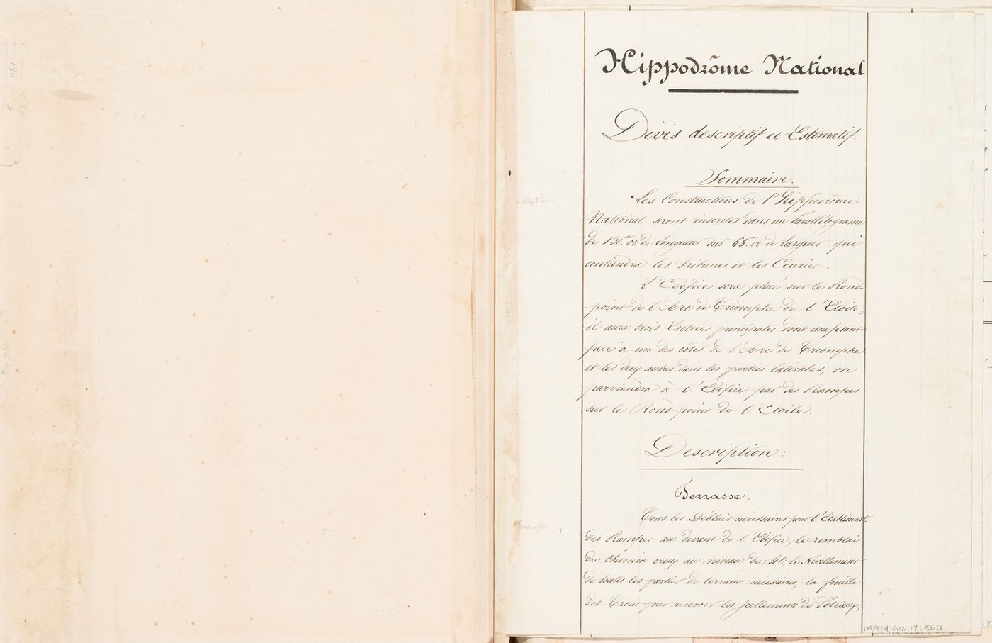 Hippodrome national, Paris: Description and cost estimate