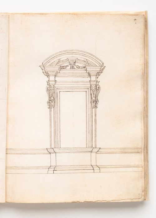 Elevation of window from the inner court of the Palazzo dei Conservatori, Rome; verso: Sketch after a detail from Raphael's 'The mass of Bolsena'