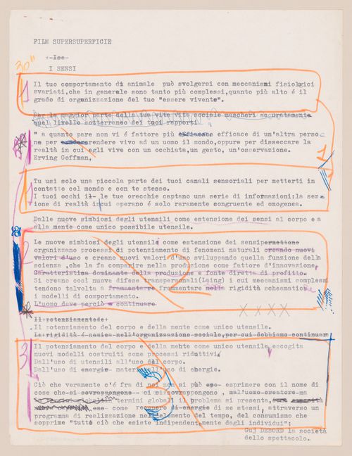 Annotated preliminary script for Supersuperficie [Supersurface]