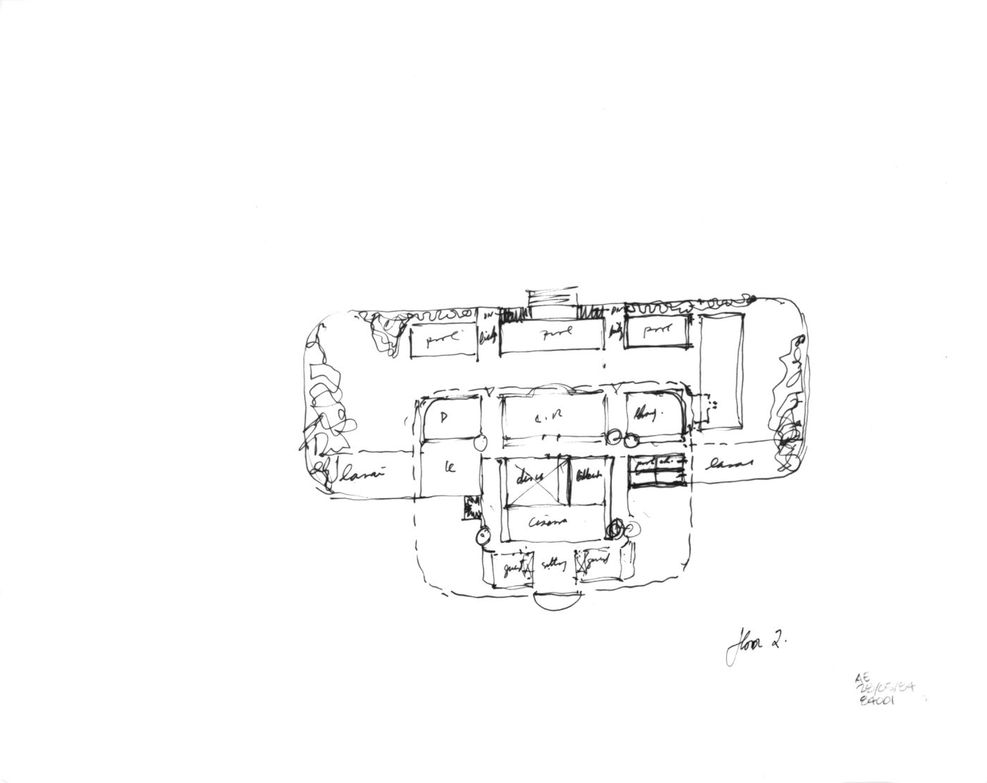 Plan development sketches for floor two, and floors three, four, and five