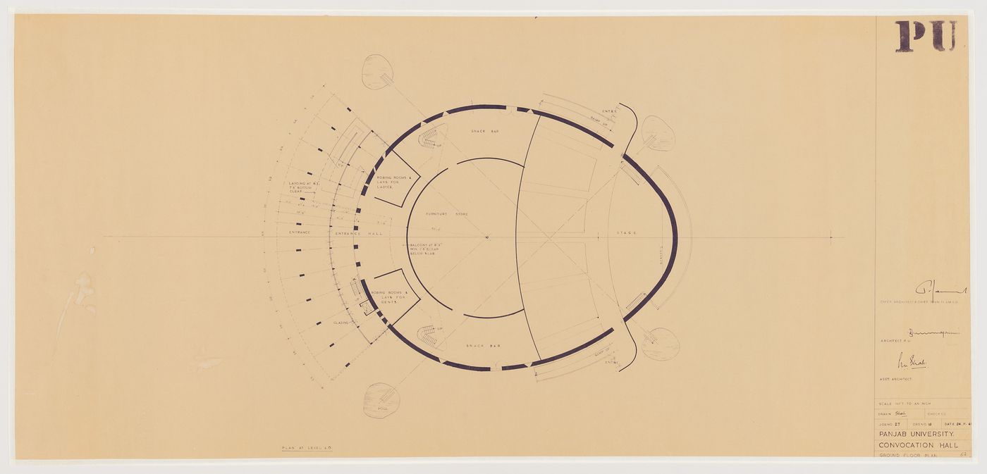 Convocation Hall, Punjab University, Chandigarh, India: ground floor plan